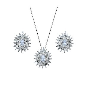 CONJUNTO GOTA LUXO CRISTAL BANHADO EM RÓDIO BRANCO