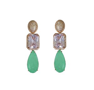 BRINCO MAXI COM GOTA ESMERALDA COLOMBIANA BANHADO A OURO