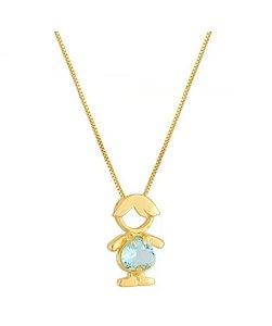 COLAR MENINO COM PEDRA AQUAMARINE BANHADO A OURO