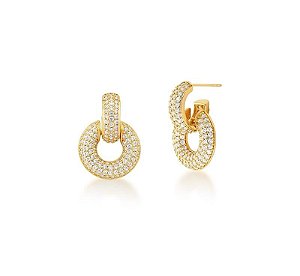 MEIA ARGOLA COM ELO CRAVEJADO BANHADA A OURO