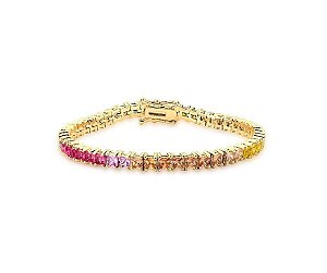 PULSEIRA RIVIERA COLORIDA COM ZIRCÔNIAS QUADRADAS BANHADA A OURO