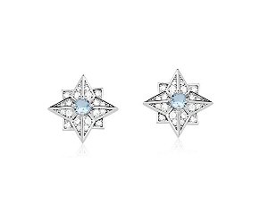 BRINCO ESTRELA COM PEDRA CENTRAL AQUAMARINE BANHADO A RÓDIO BRANCO