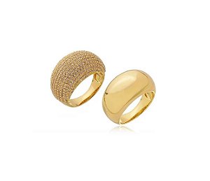 ANEL DUPLO COM PEÇA CRAVEJADA BANHADO A OURO