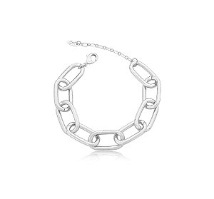 PULSEIRA COM MAXI ELOS OVAIS LISOS BANHADA A RÓDIO BRANCO