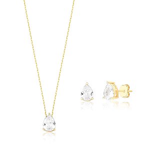 CONJUNTO GOTA CRISTAL BANHADO A OURO