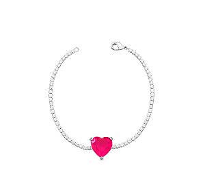 PULSEIRA RIVIERA COM CORAÇÃO TURMALINA ROSA FUSION BANHADA A RÓDIO
