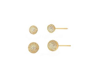 DUPLA DE BRINCO ESFERA CRAVEJADA BANHADO A OURO