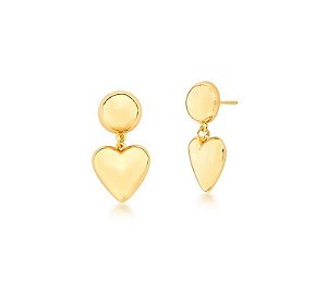 BRINCO REDONDO COM PÊNDULO DE CORAÇÃO LISO BANHADO A OURO