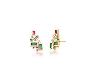 BRINCO EAR CUFF COM CRISTAIS COLORIDOS BANHADO A OURO
