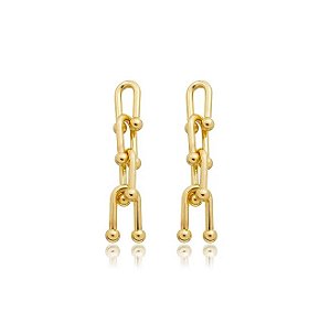 BRINCO EM PÊNDULO ELOS THICK LISOS BANHADO A OURO