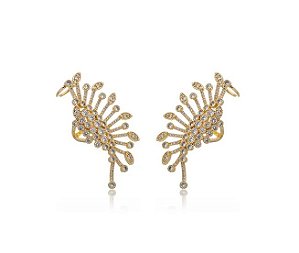 BRINCO EAR CUFF DE LUXO CRAVEJADO CRISTAL BANHADO A OURO