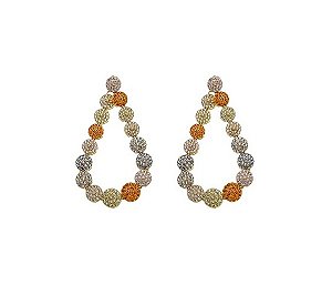 BRINCO ESFERAS CRAVEJADAS COLORIDAS BANHADO A OURO