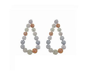 BRINCO ESFERAS CRAVEJADAS COLORIDAS BANHADO A RÓDIO BRANCO