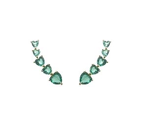 BRINCO EAR CUFF CORAÇÕES TURMALINA BANHADO A OURO