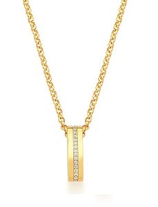 COLAR LONGO COM PINGENTE DE ARGOLA COM UM FRISO CRAVEJADO BANHADO OURO