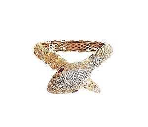 BRACELETE SERPENTE CRAVEJADA BANHADO A OURO