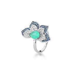 ANEL DE MEIA FLOR E CRISTAL FUSION TURMALINA BANHADO A RÓDIO