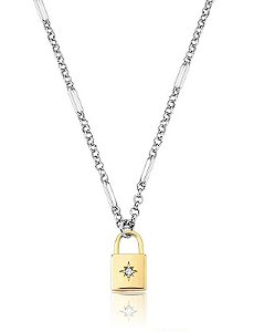 COLAR COM PINGENTE DE CADEADO BANHADA A DOIS TONS