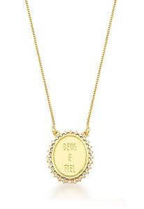 COLAR MEDALHA DEUS É FIEL BANHADO A OURO