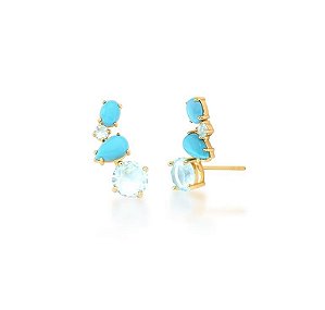 BRINCO EAR CUFF COM CABOCHÃO NA COR TURQUESA BANHADO A OURO
