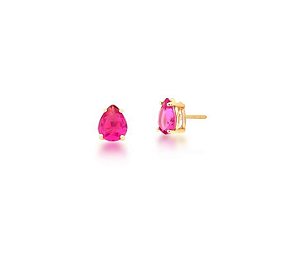 BRINCO GOTA CRISTAL ROSA BANHADO A OURO