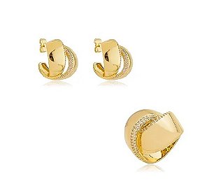 CONJUNTO ARREDONDADO COM FILEIRAS DE ZIRCÔNIA BANHADO A OURO