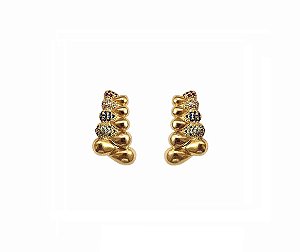 BRINCO EAR HOOK COM CRAVAÇÃO COLORIDA BANHADO A OURO