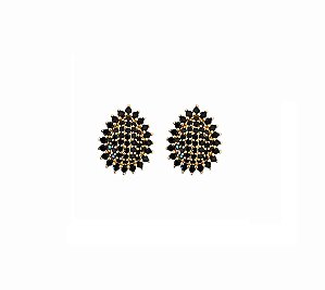 BRINCO GOTA COM CRAVAÇÃO NEGRA BANHADO A OURO