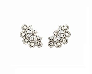 BRINCO EAR CUFF LEQUE CRAVEJADO BANHADO A RÓDIO BRANCO