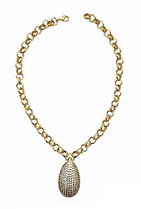 COLAR ELOS COM GOTA CRAVEJADA CRISTAL BANHADO A OURO