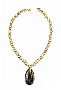COLAR ELOS COM GOTA CRAVEJADA NEGRO BANHADO A OURO