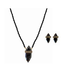 CONJUNTO EM CRISTAIS NEGROS BANHADA A OURO