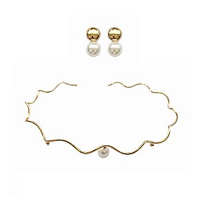 CONJUNTO ARO CURVO COM BRINCO BANHADO A OURO
