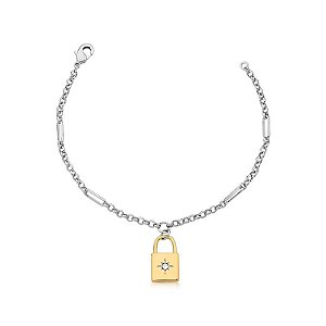 PULSEIRA COM PINGENTE DE CADEADO BANHADA A DOIS TONS