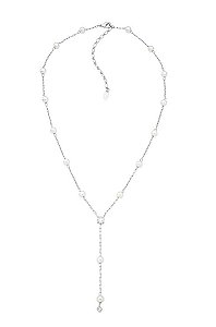 COLAR GRAVATA DE PÉROLAS COM PONTO DE LUZ BANHADO A RÓDIO BRANCO