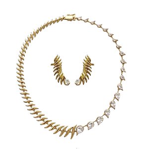 CONJUNTO DE LUXO FILETES COM GOTAS CRISTAIS BANHADO A OURO