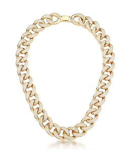 COLAR MAXI ELOS CRAVEJADOS CRISTAL BANHADA A OURO