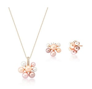 CONJUNTO FLOR EM PÉROLA EM TONS BANHADO A OURO ROSÊ
