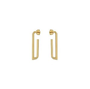 MEIA ARGOLA RETANGULAR LISA M BANHADO A OURO