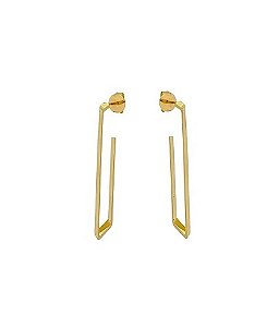 MEIA ARGOLA RETANGULAR LISA G BANHADO A OURO