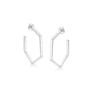 MEIA ARGOLA LISA TRABALHADA GEOMÉTRICA BANHADA A RÓDIO BRANCO