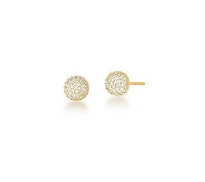 BRINCO MEIA ESFERA M CRAVEJADA BANHADO A OURO