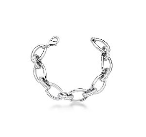 PULSEIRA COM ELOS OVAIS CRAVEJADOS E LISOS BANHADO A RÓDIO