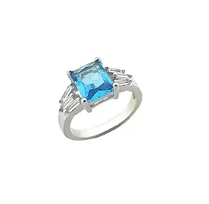 ANEL ZIRCÔNIA AQUAMARINE BANHADO A RÓDIO BRANCO