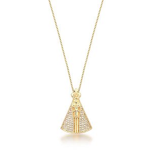 COLAR NOSSA SENHORA M MANTO CRISTAL BANHADO A OURO