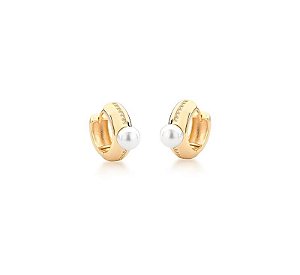 ARGOLA CRAVEJADA E PÉROLA SHELL BANHADA A OURO