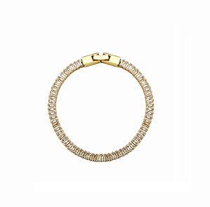 PULSEIRA RIVIERA BAGUETADA CRISTAL BANHADO A OURO