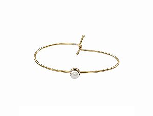 BRACELETE ABERTO COM PÉROLA CENTRALIZADA BANHADO A OURO