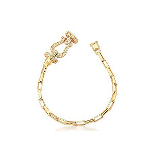 PULSEIRA COM ELOS RETANGULARES E FECHO CRAVEJADO BANHADO A OURO