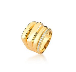 ANEL LISO COM QUATRO FILEIRAS E UMA CRAVEJADA BANHADO A OURO